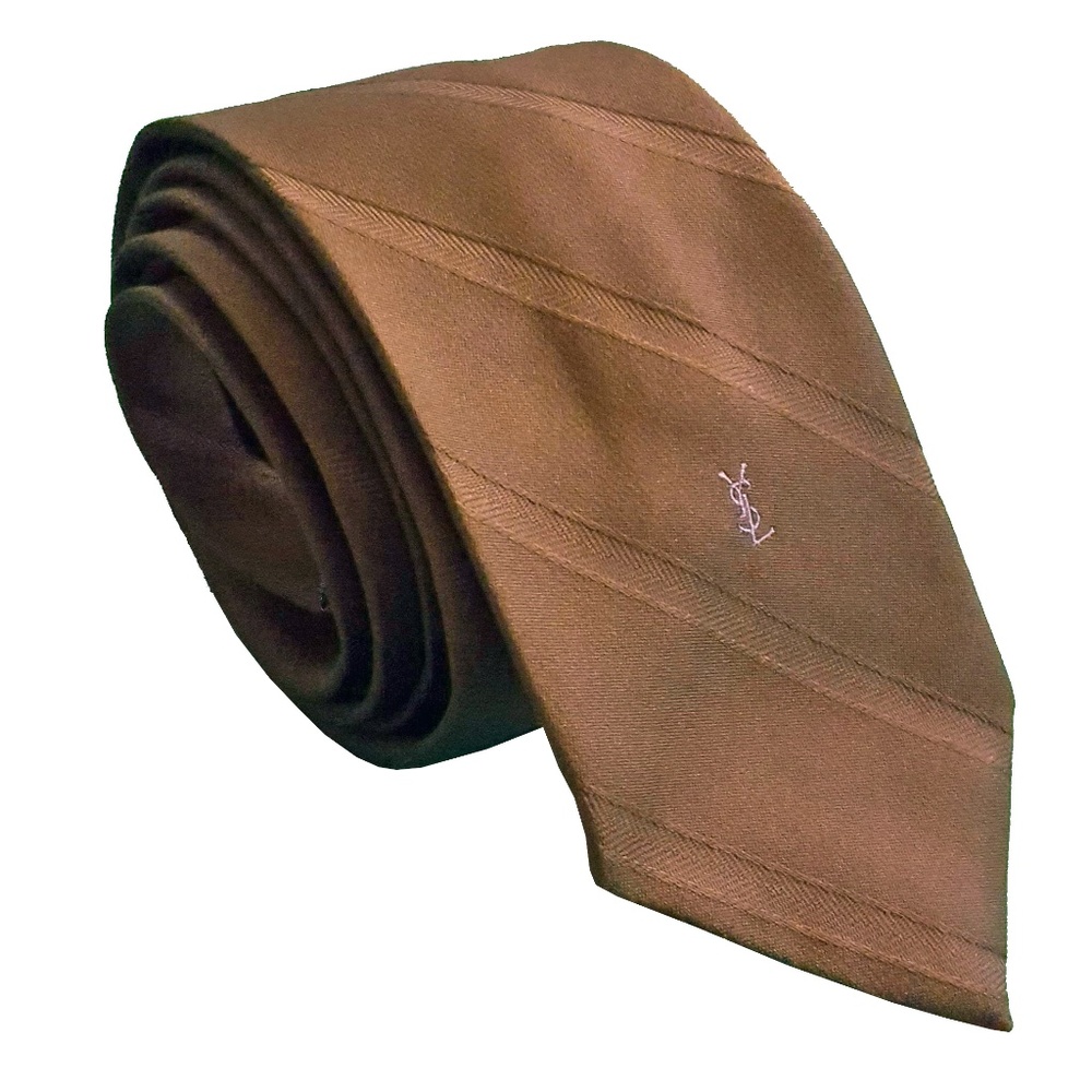 Yves Saint Laurent Mens Vintage Striped Tie Brown